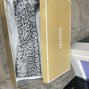 Michael Kors Black and White Snakeskin Knee Boot